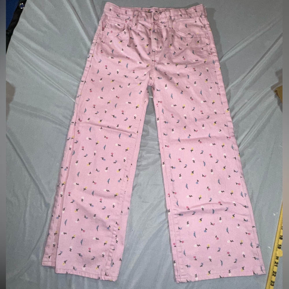 Old Navy • Girls High Rise Baggy Wide Leg Jeans • Pink & Floral • Size 10